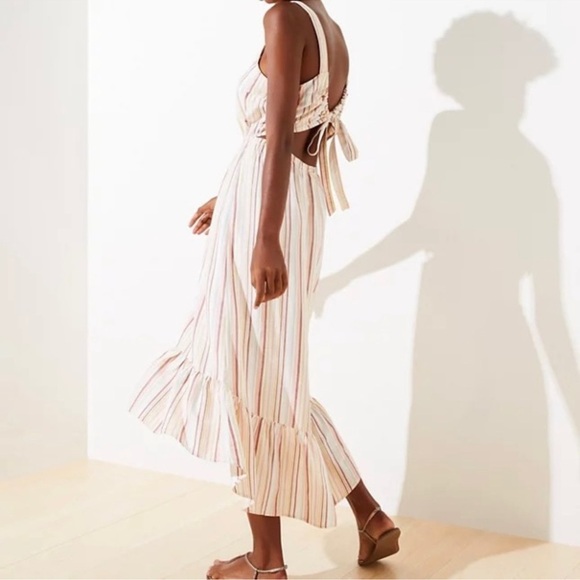 LOFT Beach Striped Linen Maxi Dress with Ruffle Hem - Picture 1 of 5
